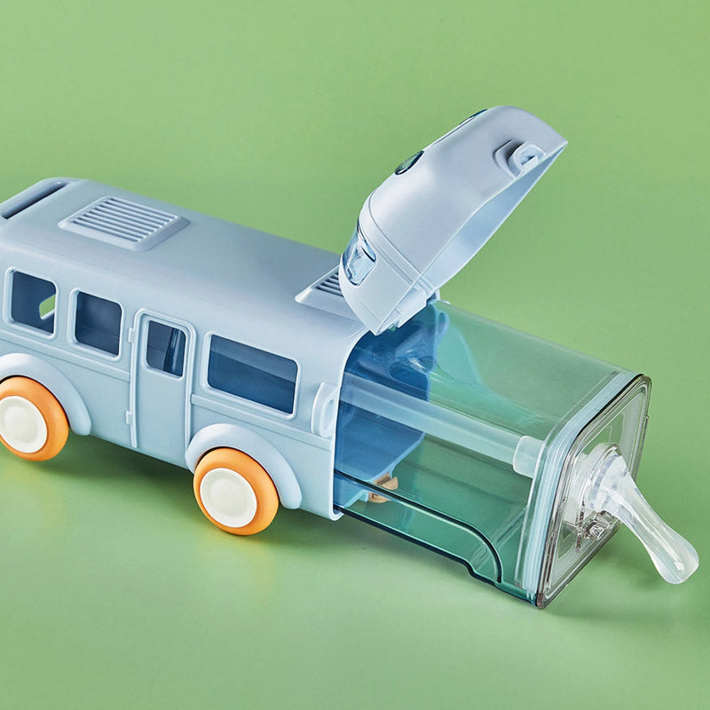 Bus-Shaped Kids Water Bottle with Straw & Portable Carry Strap