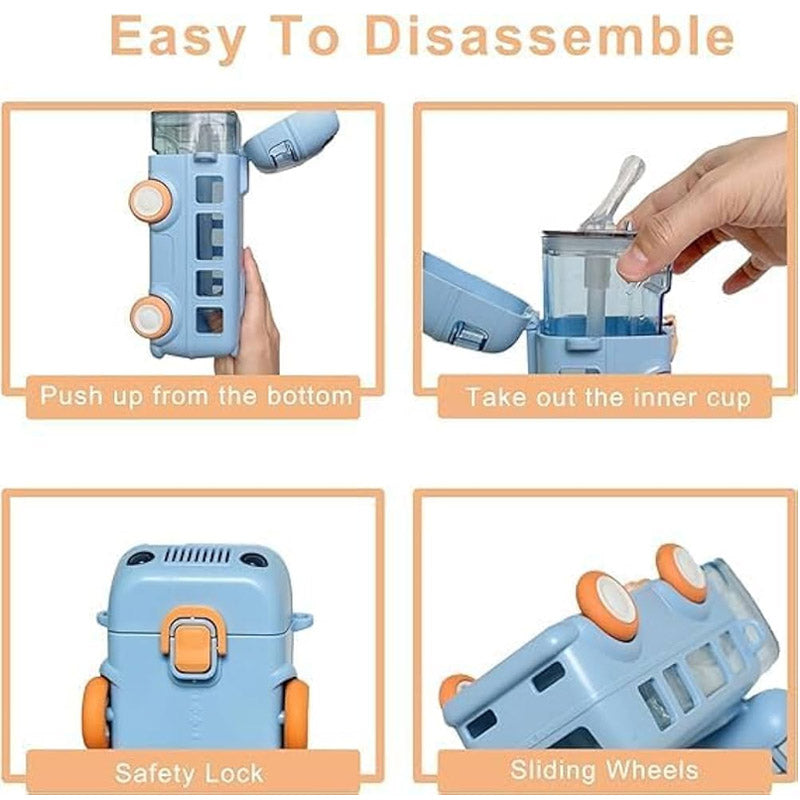 Bus-Shaped Kids Water Bottle with Straw & Portable Carry Strap