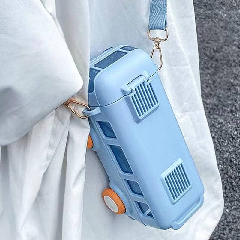 Bus-Shaped Kids Water Bottle with Straw & Portable Carry Strap