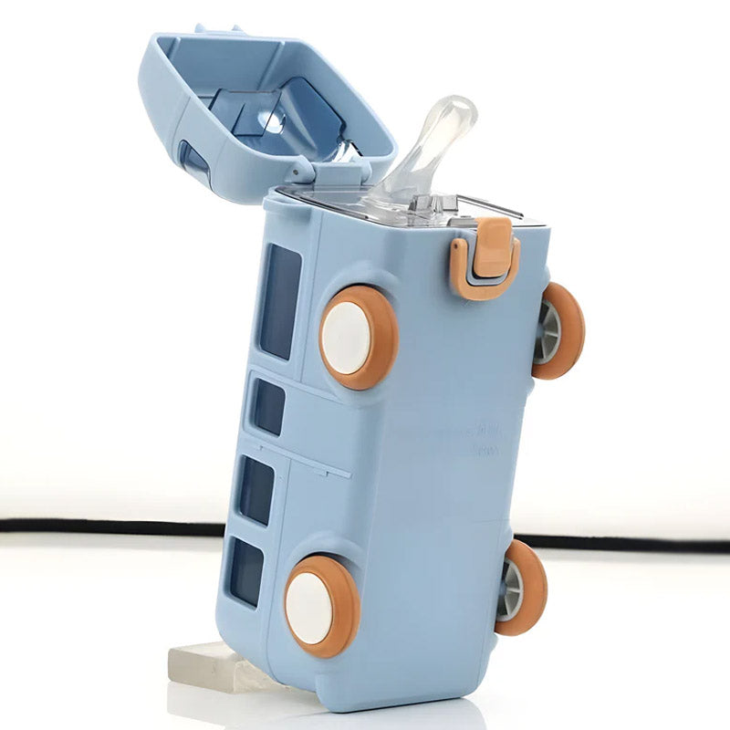 Bus-Shaped Kids Water Bottle with Straw & Portable Carry Strap